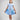 Girl in royal blue taffeta dress with sequin lace front and velvet bow accents.