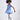 Girl in azure sequin lace dress with dramatic flared tulle hem.