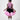 Girl in black velvet dress with pink organza ruffles and voluminous skirt.