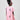 Girl in pink A-line dress with panda print and lace collar.
