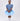 Girl wearing soft blue embroidered lace dress with puff sleeves and tulle hem.