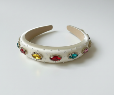 Aurora Jewel Ivory Satin Headband