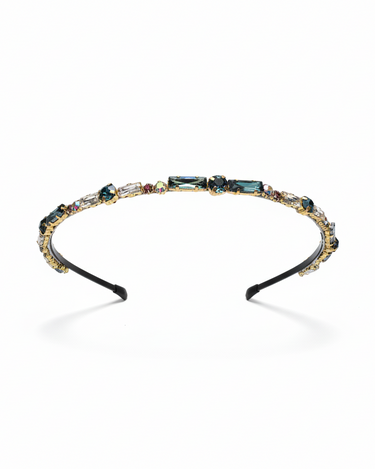 Jeweled headband with multicolored stones on a white background