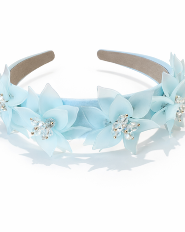 Handmade acrylic floral crystal headband for girls in blue