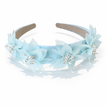 Handmade acrylic floral crystal headband for girls in blue