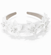 Handmade acrylic floral crystal headband for girls in white
