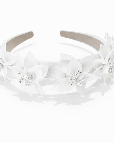 Handmade acrylic floral crystal headband for girls in white