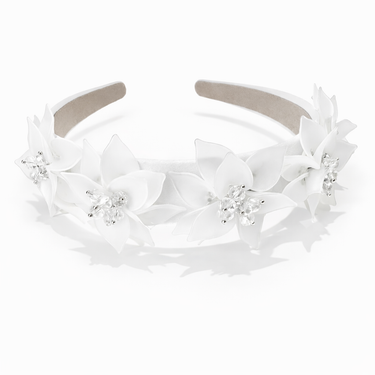 Handmade acrylic floral crystal headband for girls in white