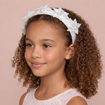 Handmade acrylic floral crystal headband for girls in white