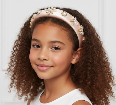 Champagne Pearl Petal Satin Headband