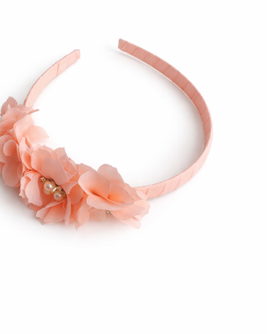 Peach floral headband with pearl and crystal centre detailing for girls