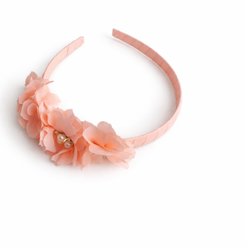 Peach floral headband with pearl and crystal centre detailing for girls