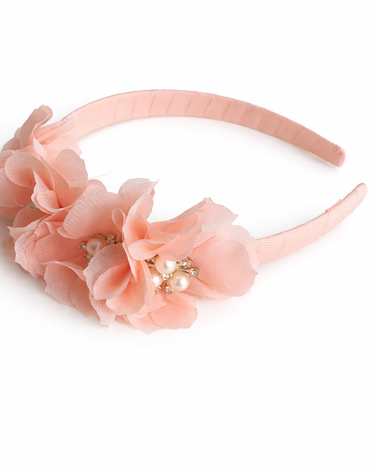 Peach floral headband with pearl and crystal centre detailing for girls
