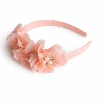 Peach floral headband with pearl and crystal centre detailing for girls