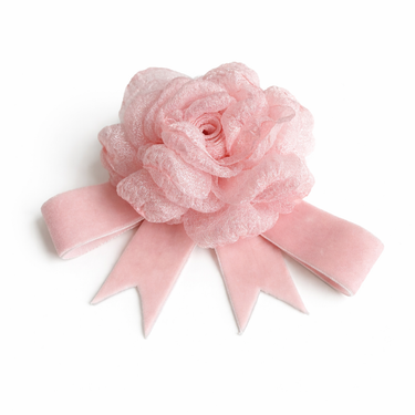 Pink velvet rose hair clip with pink velvet ribbon bow for girls

