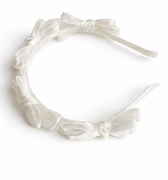 White satin knot headband for girls with sculpted knot detailing