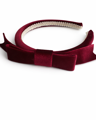 Burgundy velvet bow headband for girls with padded structured band