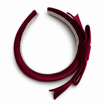Burgundy velvet bow headband for girls with padded structured band