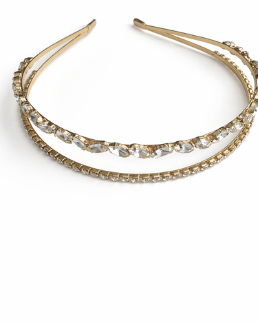 Gold double row crystal slim headband for girls with oval and fine crystal detailing
