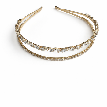 Gold double row crystal slim headband for girls with oval and fine crystal detailing
