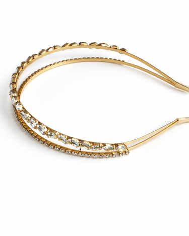 Gold double row crystal slim headband for girls with oval and fine crystal detailing
