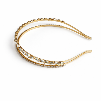 Gold double row crystal slim headband for girls with oval and fine crystal detailing
