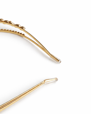 Gold double row crystal slim headband for girls with oval and fine crystal detailing
