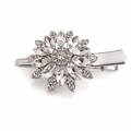Silver crystal flower hair clip with layered faceted clear crystals for girls
