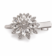 Silver crystal flower hair clip with layered faceted clear crystals for girls
