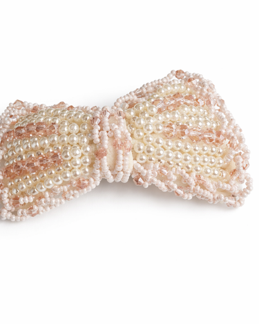 Ivory pearl and blush crystal embellished bow barrette hair clip for girls
