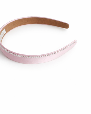 Pink silk slim headband with delicate ivory pearl edge detailing for girls
