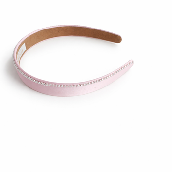 Pink silk slim headband with delicate ivory pearl edge detailing for girls