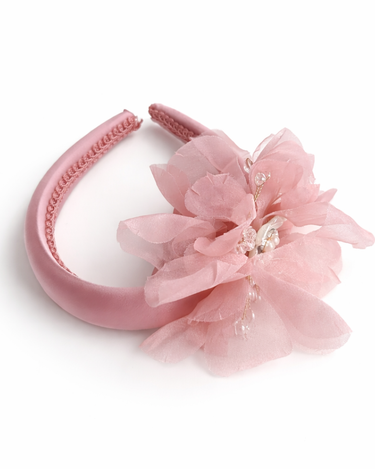 Blush padded floral headband with pearl and crystal centre detailing for girls
