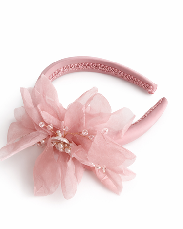 Blush padded floral headband with pearl and crystal centre detailing for girls