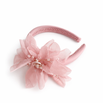 Blush padded floral headband with pearl and crystal centre detailing for girls