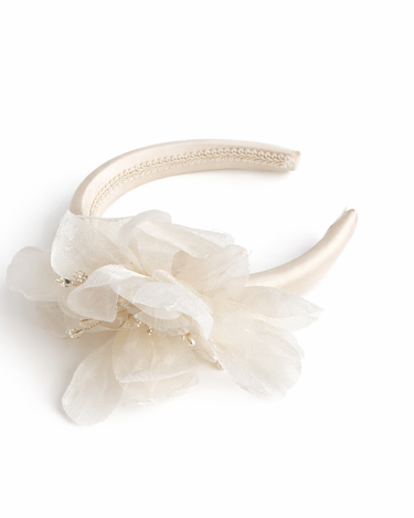 Ivory padded floral headband with pearl and crystal centre detailing for girls