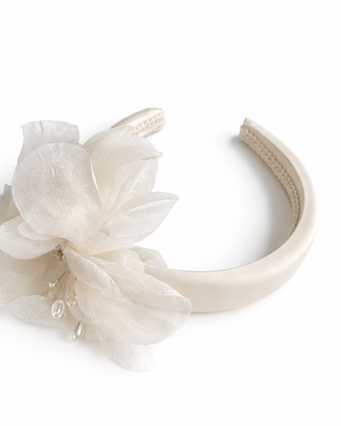 Ivory padded floral headband with pearl and crystal centre detailing for girls