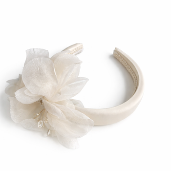 Ivory padded floral headband with pearl and crystal centre detailing for girls