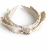 Ivory satin layered bow headband for girls with structured sculpted design
