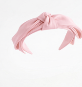 Pink satin layered bow headband for girls with structured sculpted design
