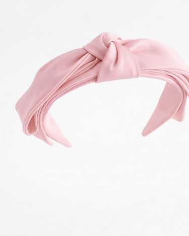 Pink satin layered bow headband for girls with structured sculpted design
