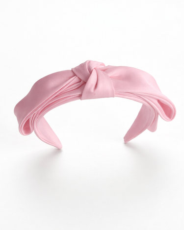 Pink satin layered bow headband for girls with structured sculpted design