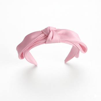 Pink satin layered bow headband for girls with structured sculpted design