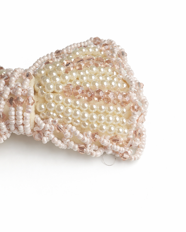 Ivory pearl and blush crystal embellished bow barrette hair clip for girls
