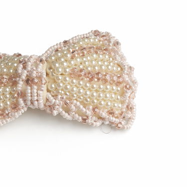 Ivory pearl and blush crystal embellished bow barrette hair clip for girls
