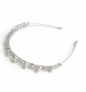 Silver slim headband with clear crystals and pearl drop detailing for girls