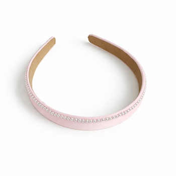 Pink silk slim headband with delicate ivory pearl edge detailing for girls