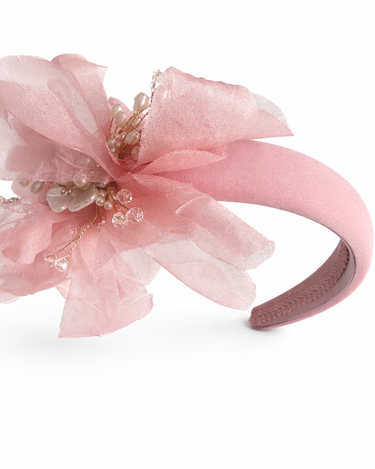 Blush padded floral headband with pearl and crystal centre detailing for girls