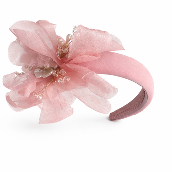 Blush padded floral headband with pearl and crystal centre detailing for girls