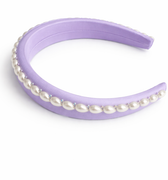 Lilac 100% silk padded headband with pearl edging and crystal accents for girls